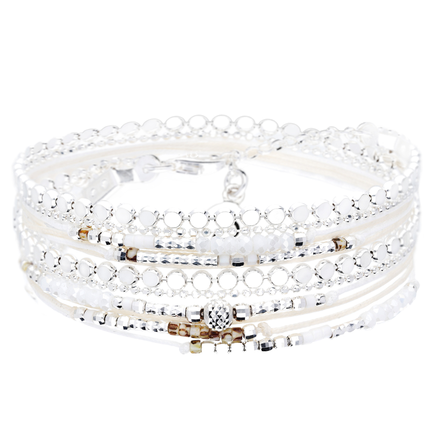 BRACELET MOOREA DOUBLE TOURS CRÈME PERLES BLANCHES LÉOPARD