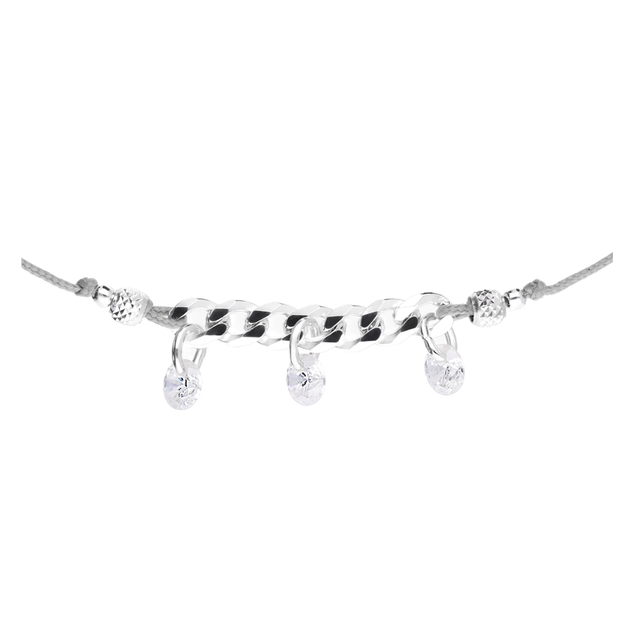 COLLIER CORDON MAILLE GOURMETTE TROIS OXYDES GRIS PARMA