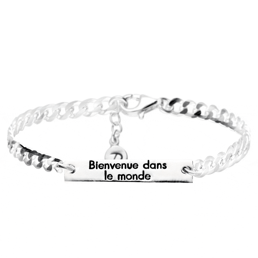 Bracelet Chaîne Gourmette Argent 925 Message Bienvenue dans le monde des mamans