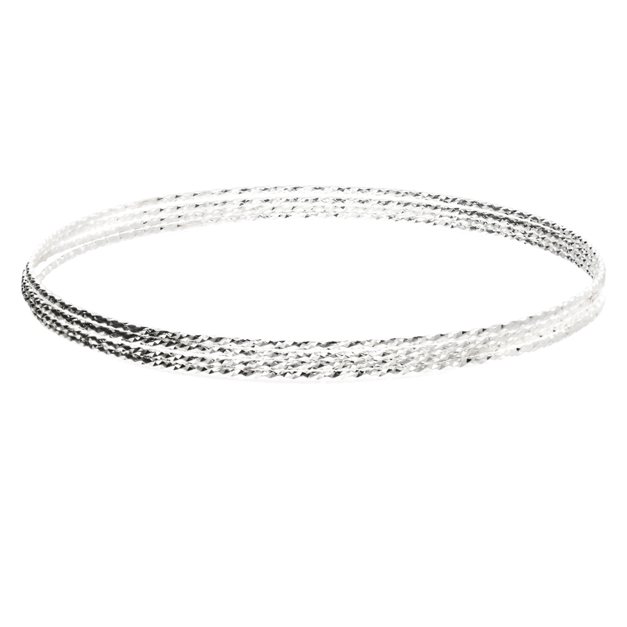 JONC ARGENT 4 ANNEAUX FINS DIAMANTÉS 1MM