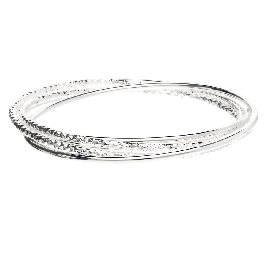 JONC ARGENT 5 ANNEAUX LISSES ET DIAMANTÉS