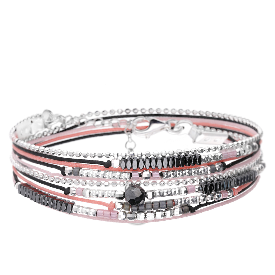 BRACELET ATLANTA ROSE CORAIL NOIR HÉMATITE