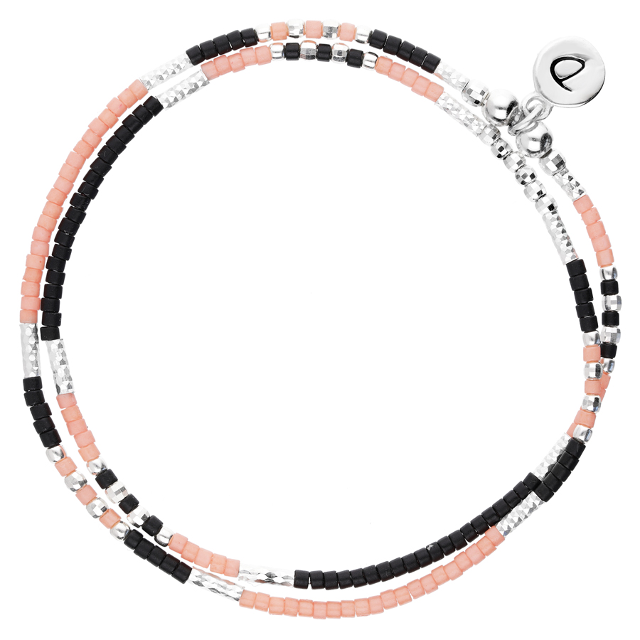 BRACELET ELASTIQUE FLUFFY DOUBLE TOURS CORAIL NOIR