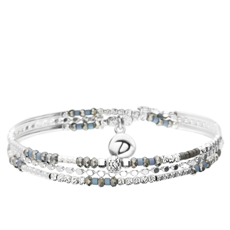 BRACELET DOUBLE ELASTIQUE CHAINE CALVI BLEU GRIS