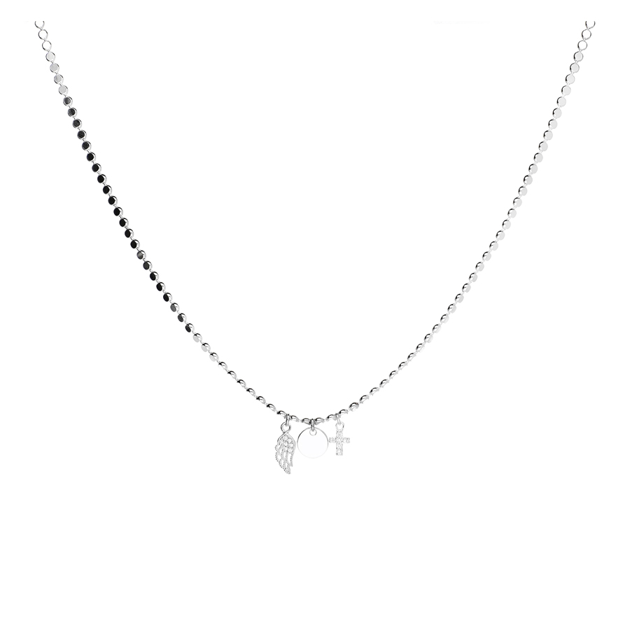 COLLIER MAILLE RONDE ROCK PLATE AILE PASTILLE CROIX