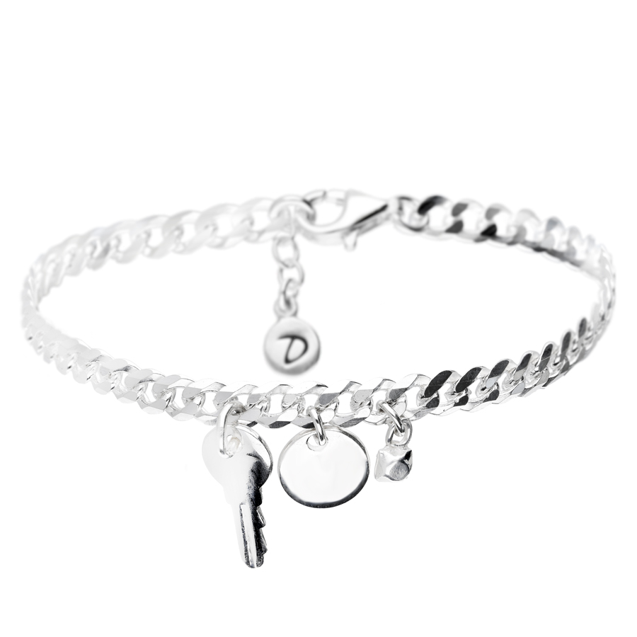 BRACELET CHAÎNE GOURMETTE CLEF PASTILLE PIERRE MARTELÉE