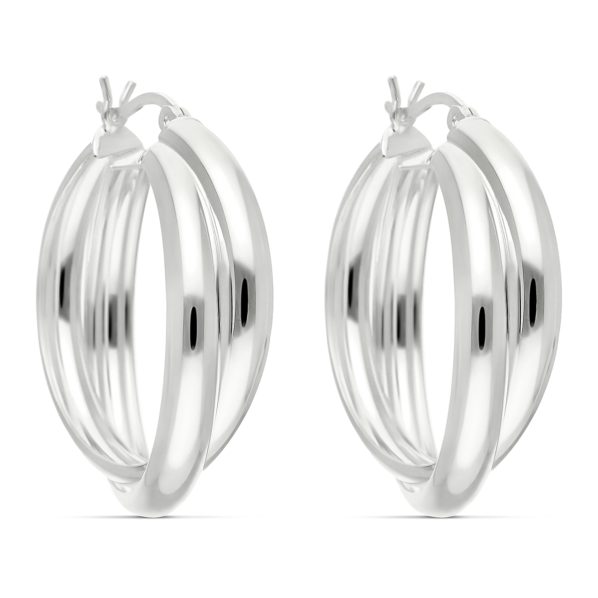 CREOLES DOUBLE ANNEAUX LISSE ENTRECROISES 25MM