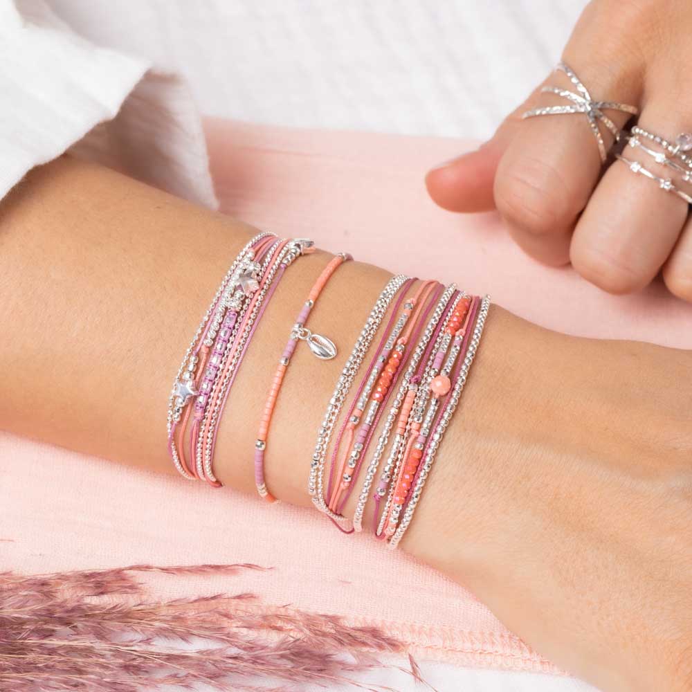 Bracelet Multi-Tours Elastique Désiré Rose - Bracelets femme