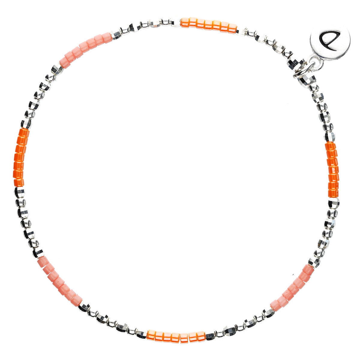 Bracelet multitours élastiqué SPRING argent - Perles orange corail TAILLE S