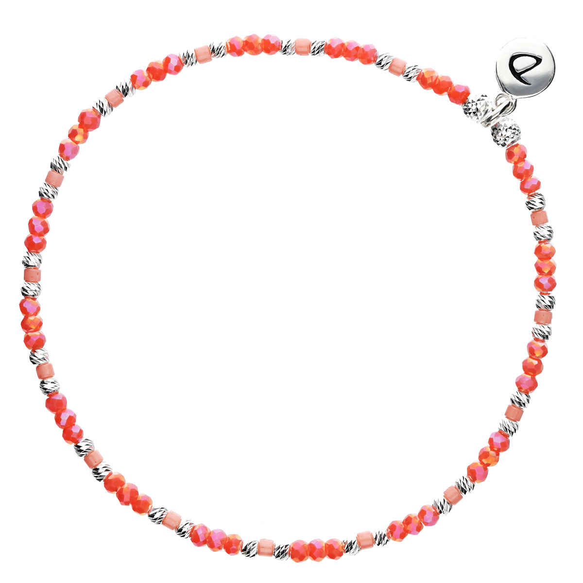 Bracelet multitours élastiqué ALBA argent - Perles orange & corail