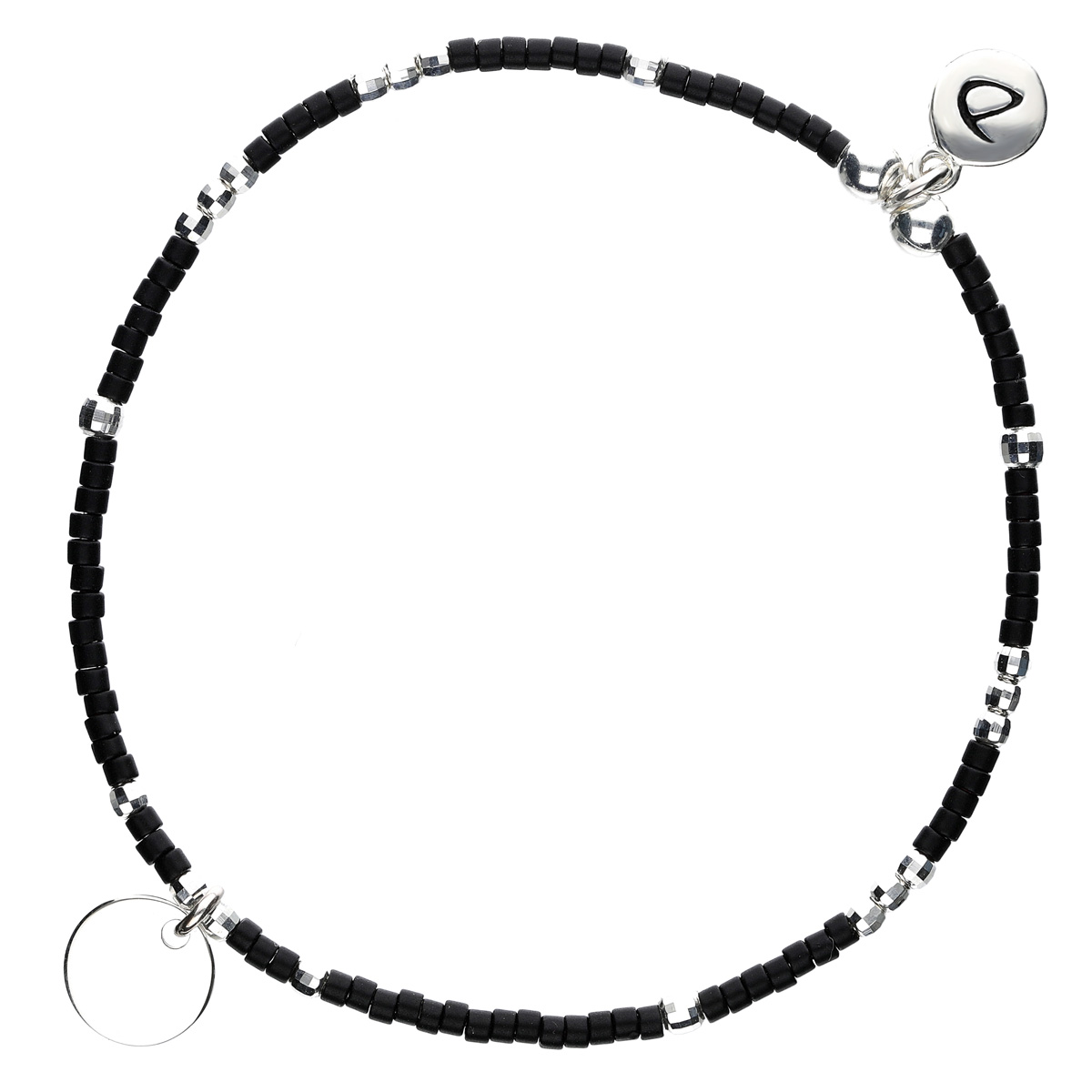 BRACELET ÉLASTIQUE PASTILLE NOIR Argent 925 Gravable