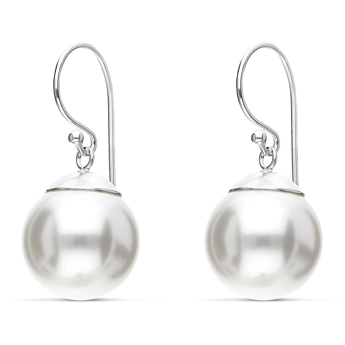BOUCLES BOULES NACRE BLANCHE 12MM