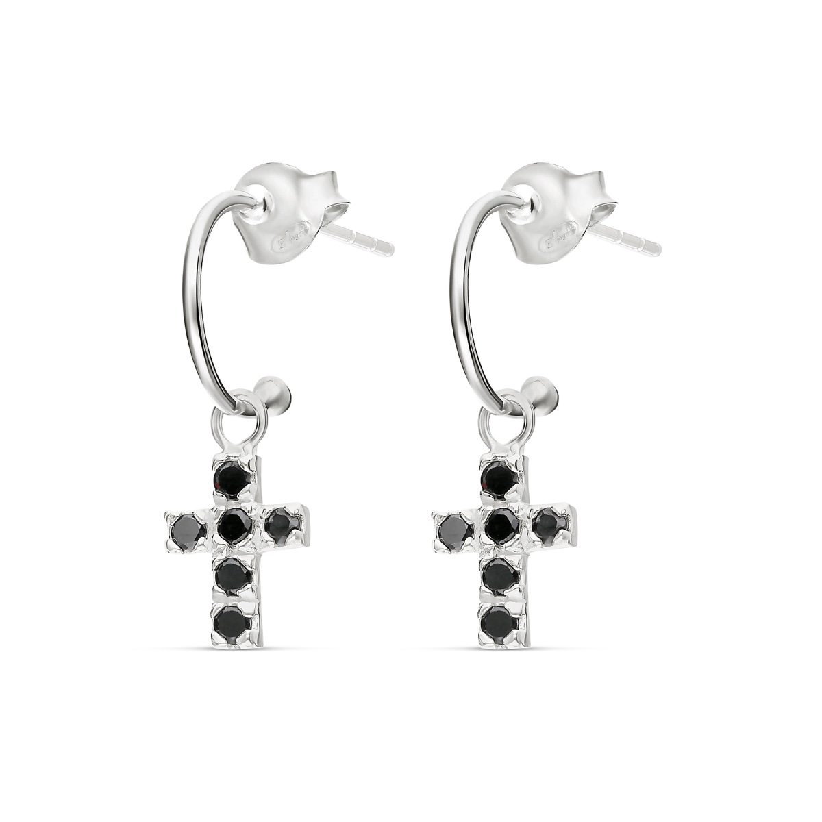 MINI CRÉOLES CROIX OXYDE NOIR