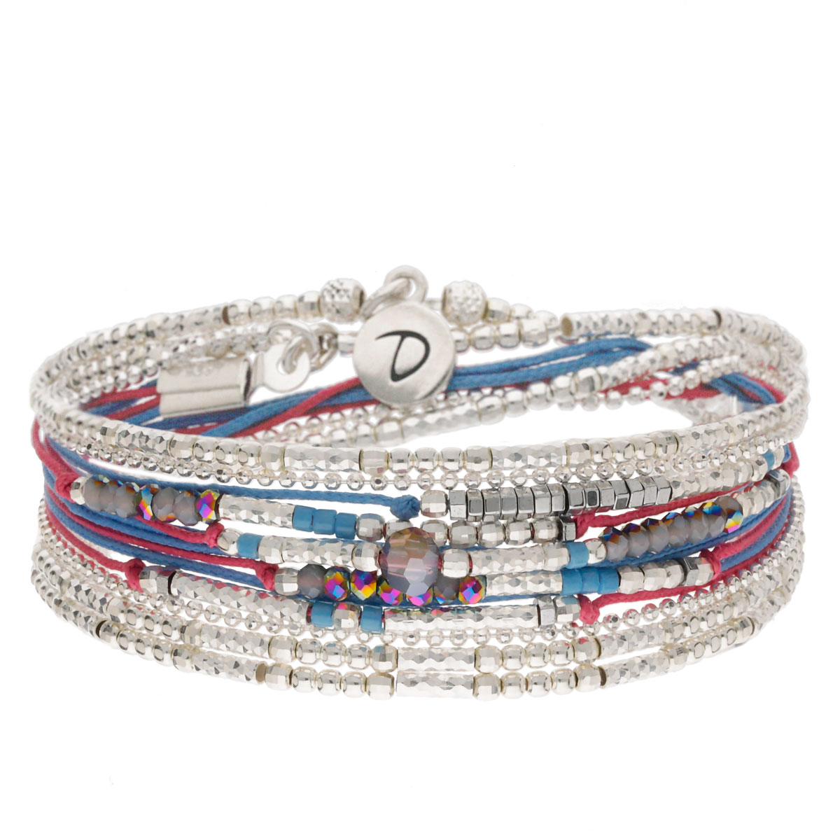 BRACELET DÉSIRÉ MULTI-TOURS ÉLASTIQUE CERISE BLEU HÉMATITE