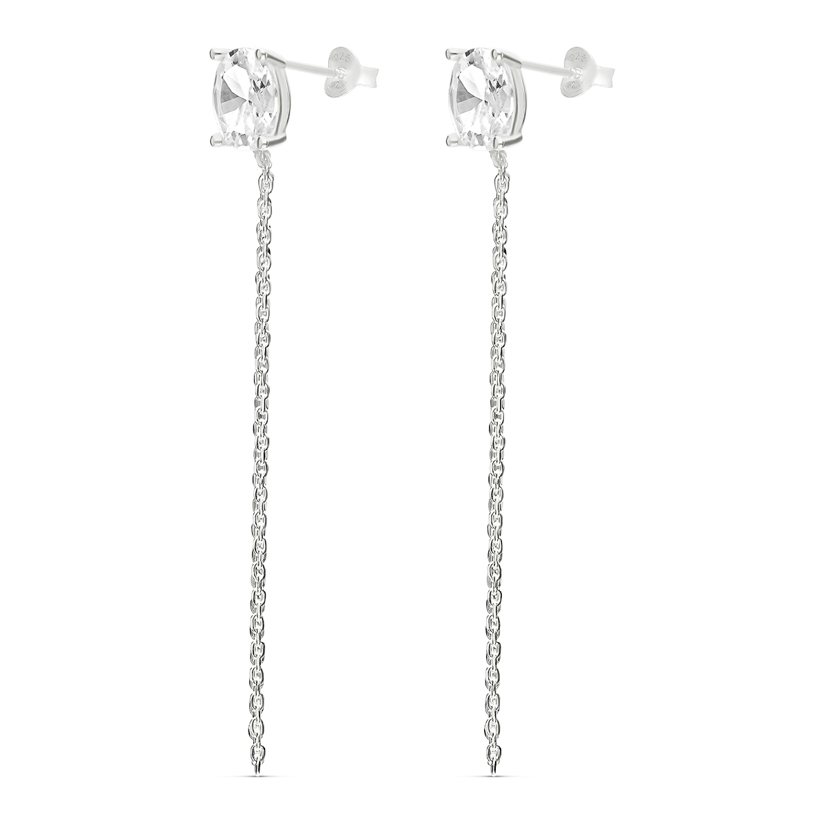 BOUCLES OXYDE OVAL 7MM ET DEUX CHAÎNES PENDANTES