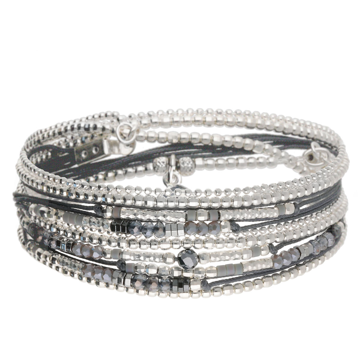 BRACELET DÉSIRÉ MULTI-TOURS ÉLASTIQUE GRIS HÉMATITE