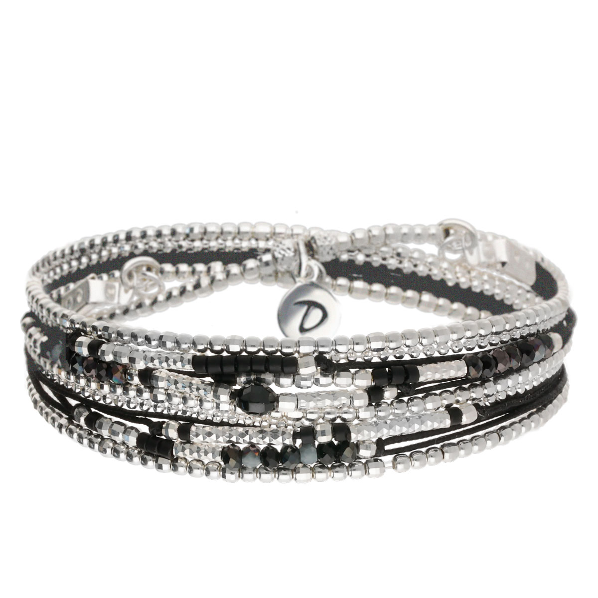 BRACELET DÉSIRÉ MULTI-TOURS ÉLASTIQUE NOIR BRILLANT