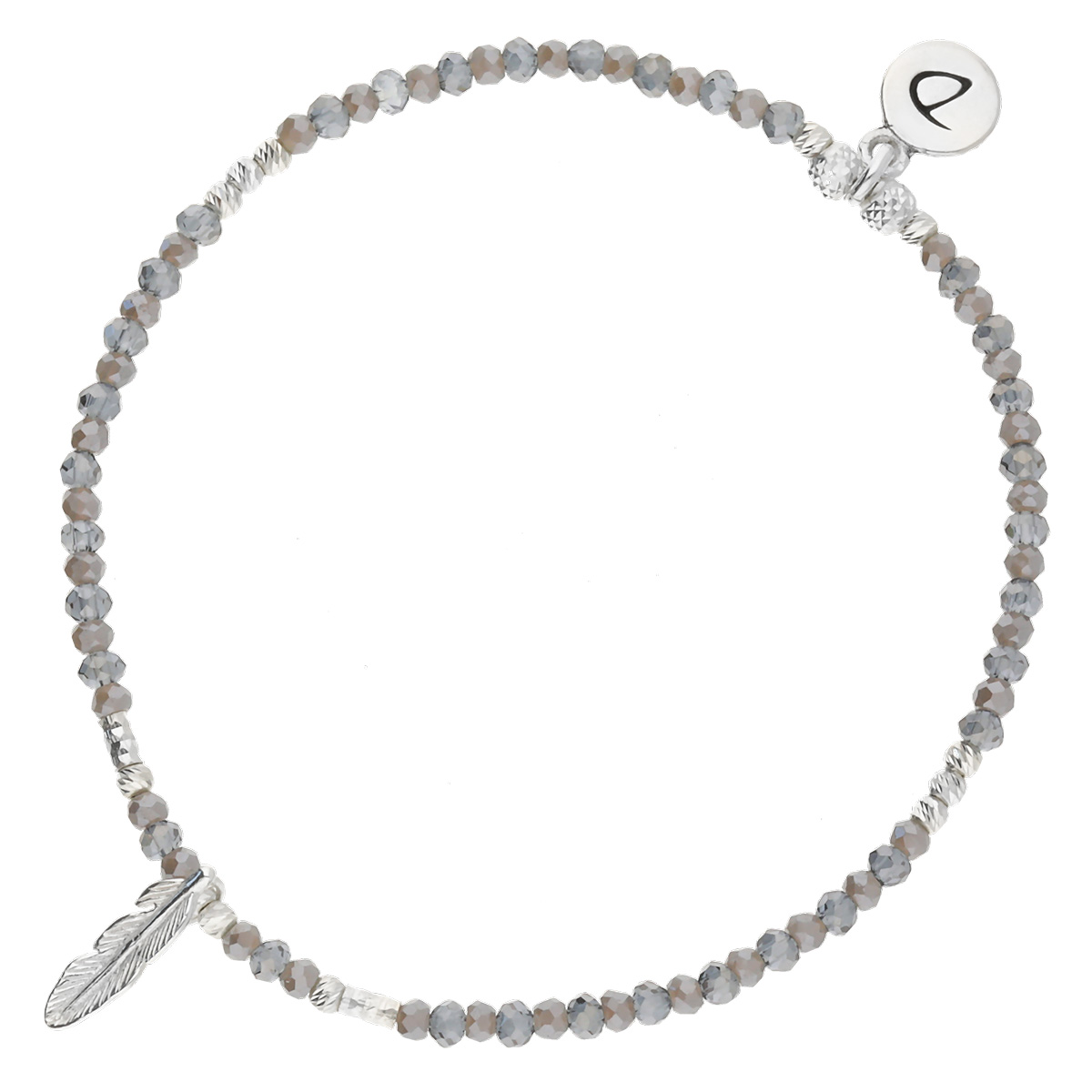 BRACELET ÉLASTIQUE PLUME PERLES DE VERRE GRISES
