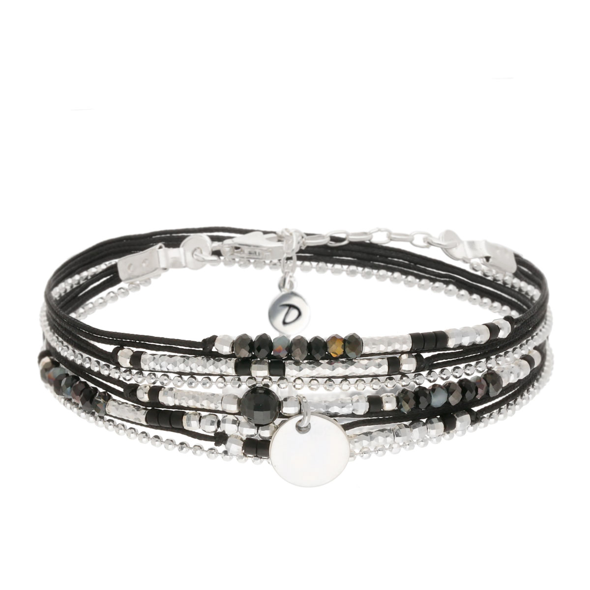 BRACELET ATLANTA PASTILLE NOIR BRILLANT Argent 925 Gravable