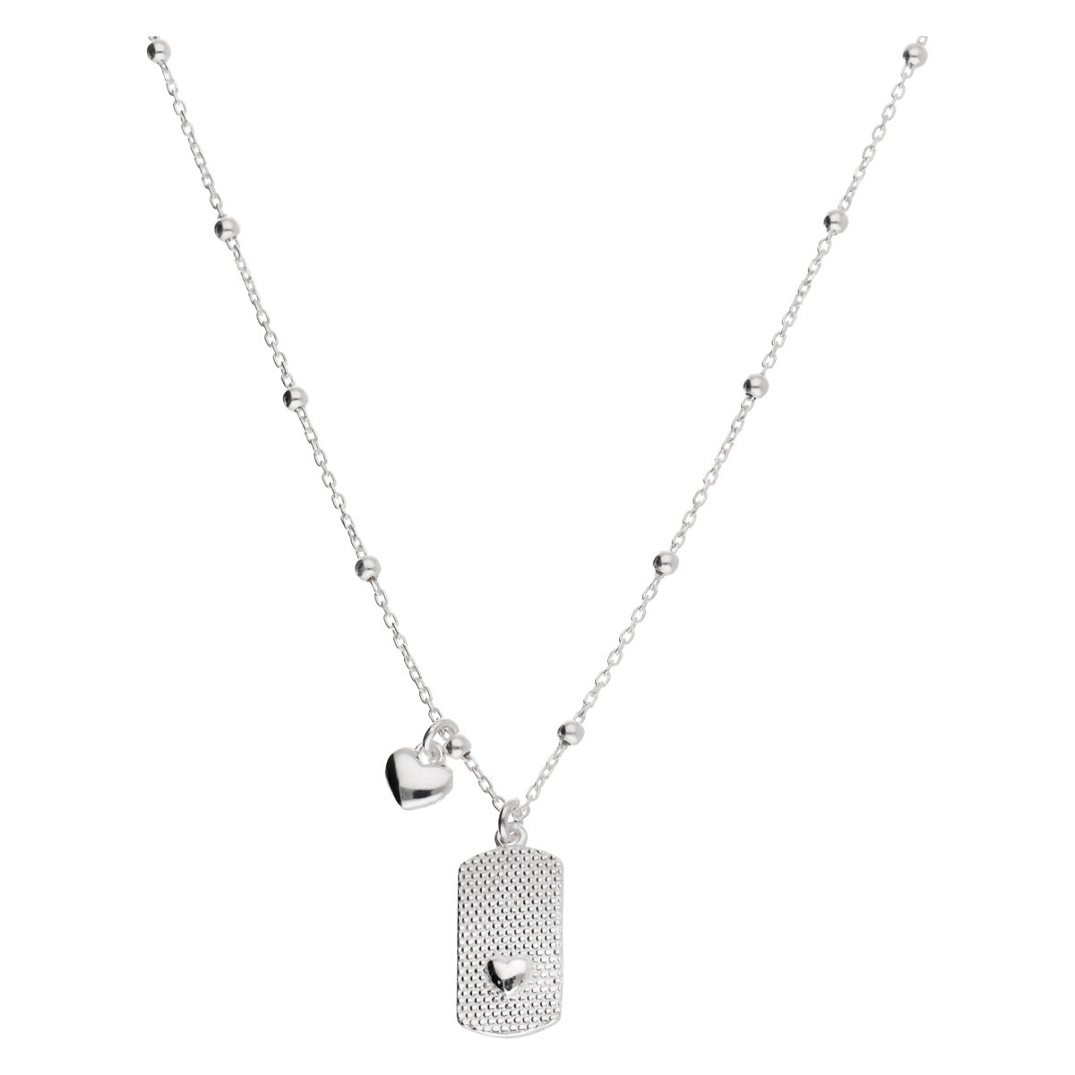 COLLIER CHAÎNE BOULES PLAQUE COEUR ET PETIT COEUR PENDANT