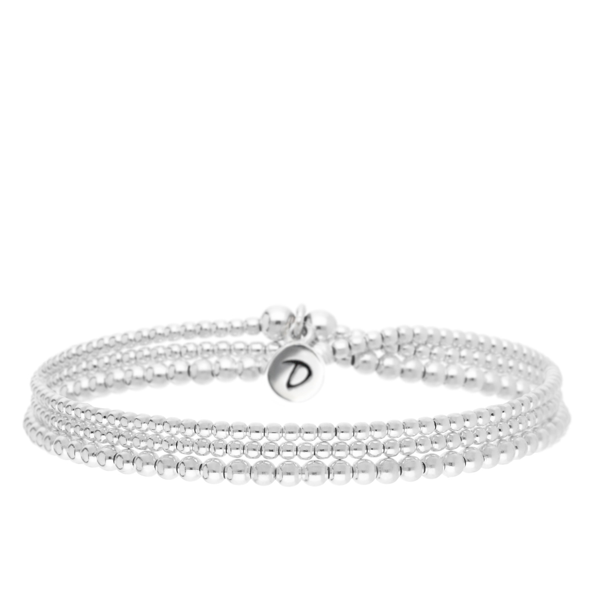 BRACELET ELASTIQUE PETITES BOULES ARGENT TRIPLE TOURS