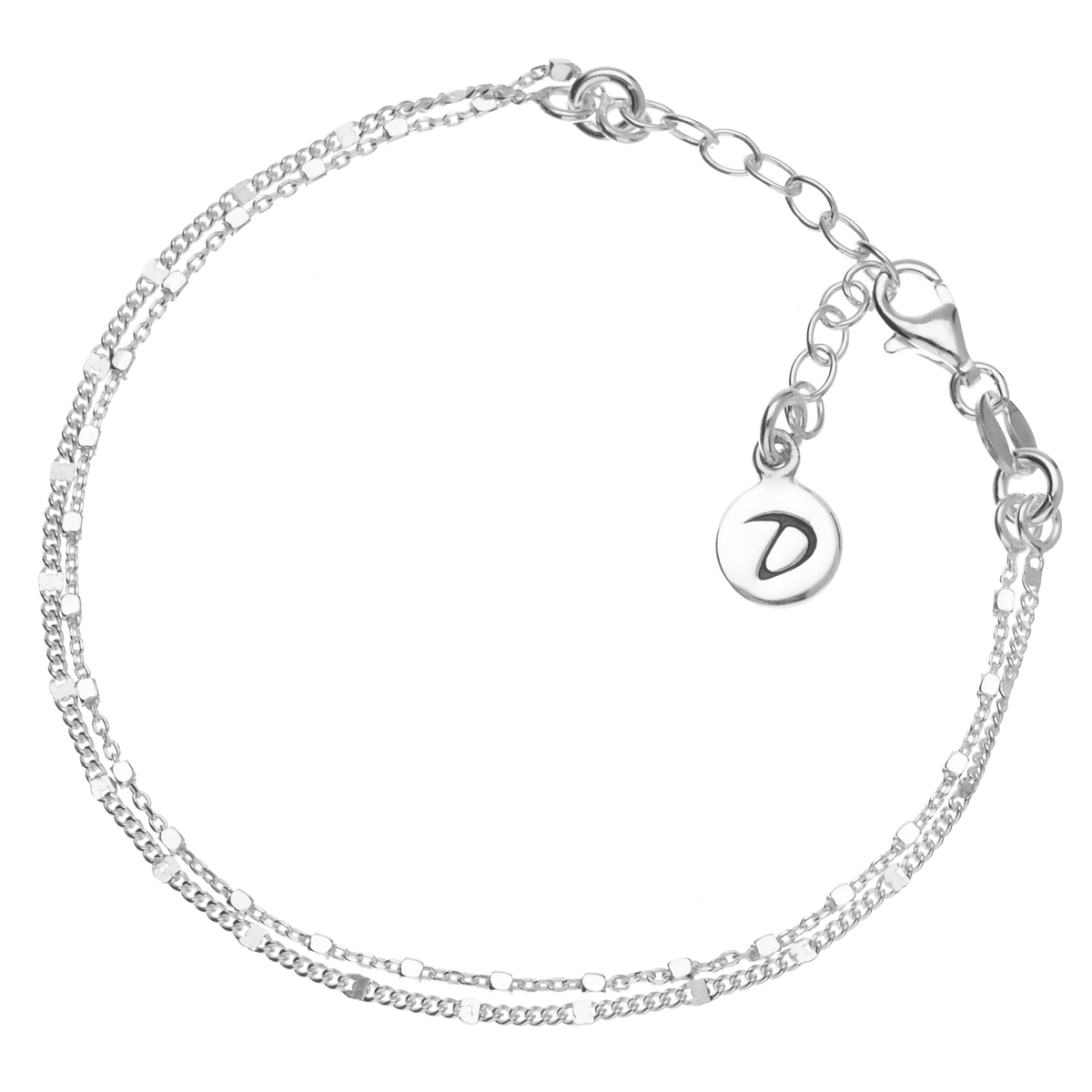BRACELET DOUBLE CHAÎNE FINE ET PETITS CARRÉS