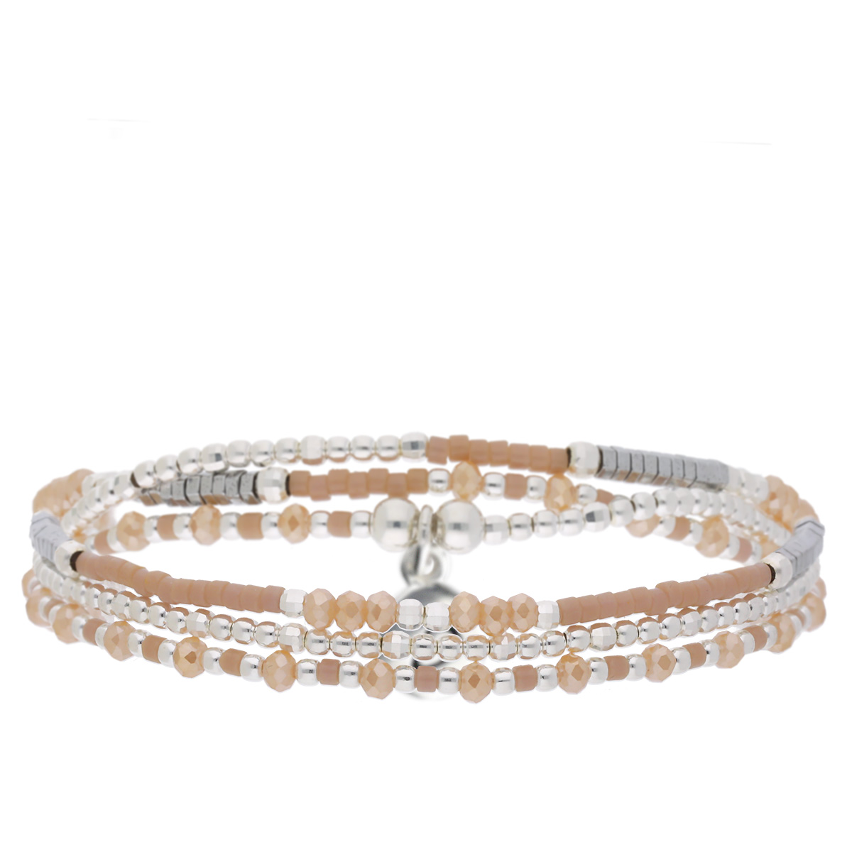 BRACELET ELASTIQUE TROIS TOURS SANTA-GIULIA BEIGE HÉMATITE