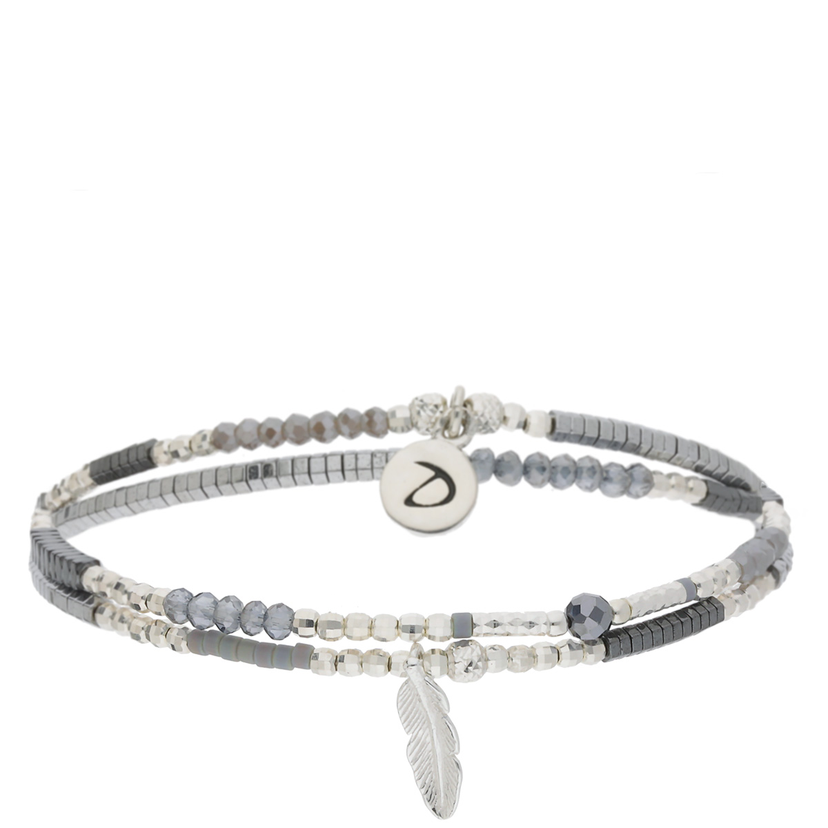 BRACELET ELASTIQUE SPRING PLUME GRIS HÉMATITE