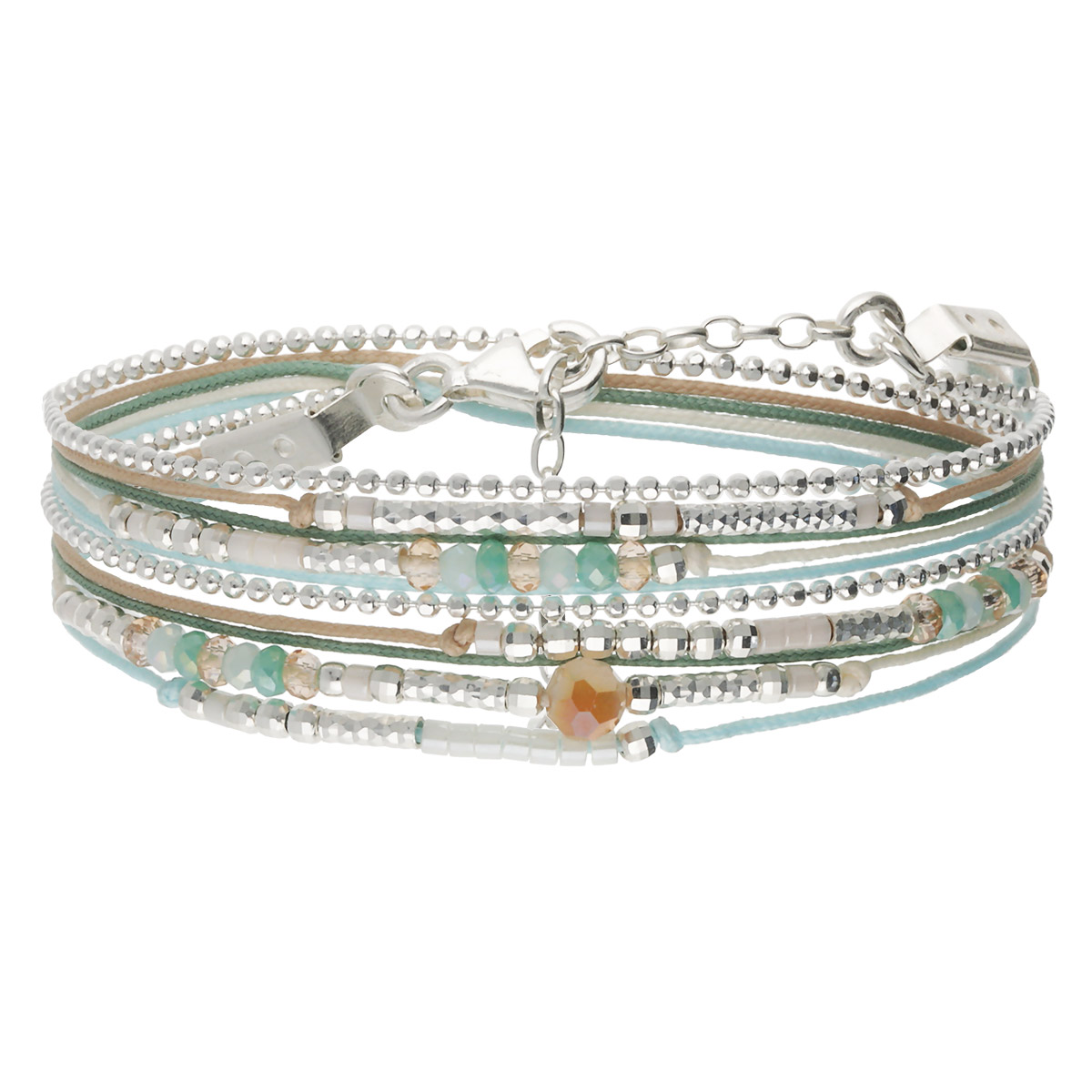 BRACELET 2 TOURS BLANC-BEIGE-VERT  Argent 925