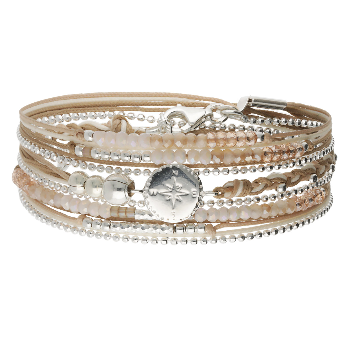 BRACELET 3 TOURS BEIGE-ECRU BOUSSOLE Argent 925