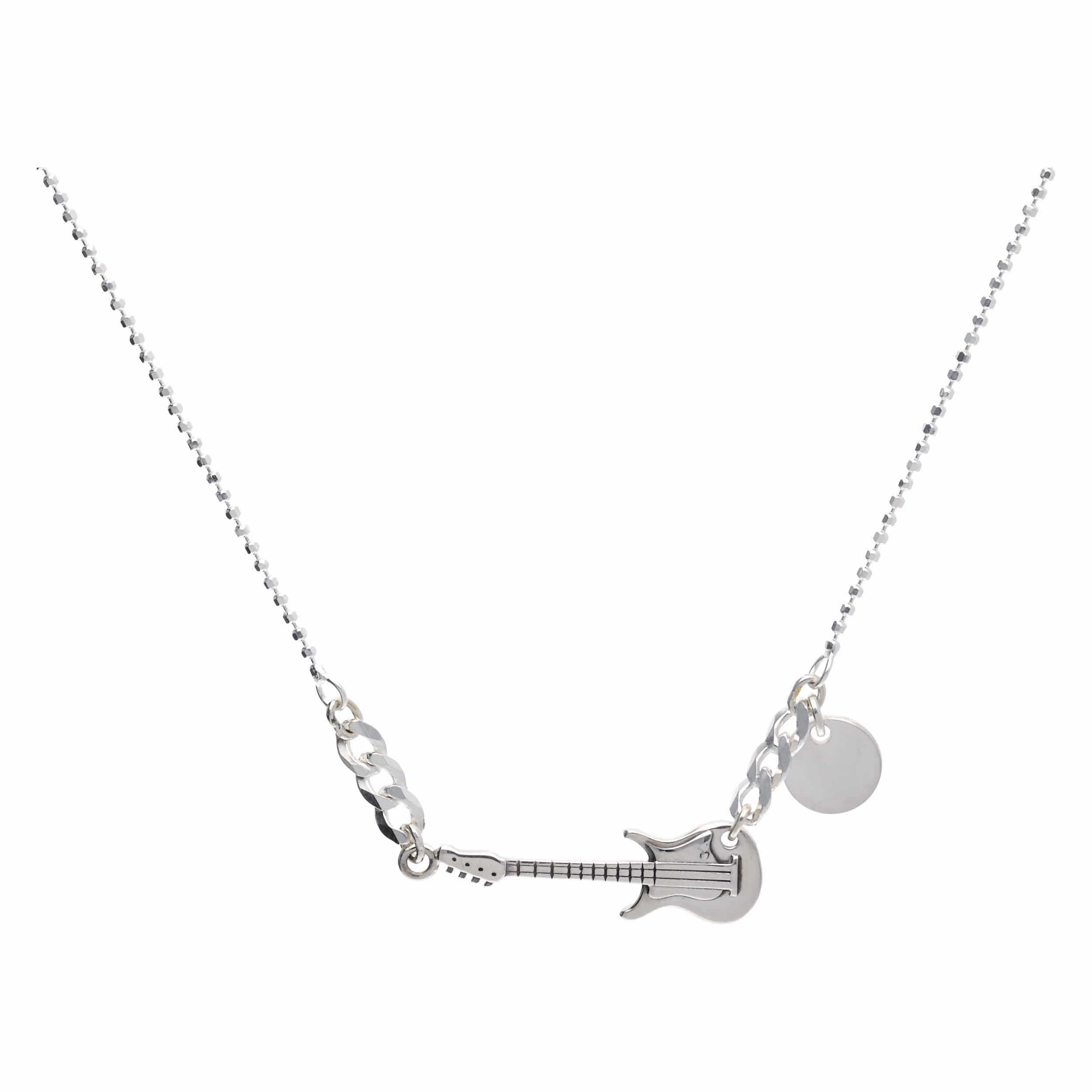 COLLIER CHAÎNE MAILLE ROCK PETITE GUITARE ET PASTILLE Argent 925