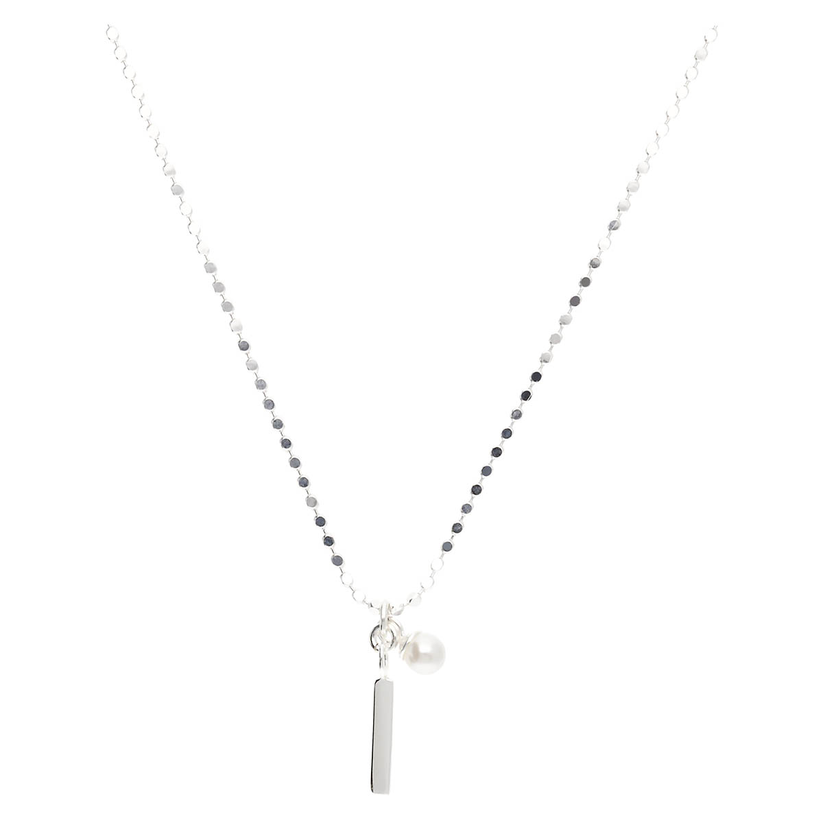 COLLIER CHAÎNE PETITS CUBES PERLE NACRÉE 4 MM ET BARRE Argent 925