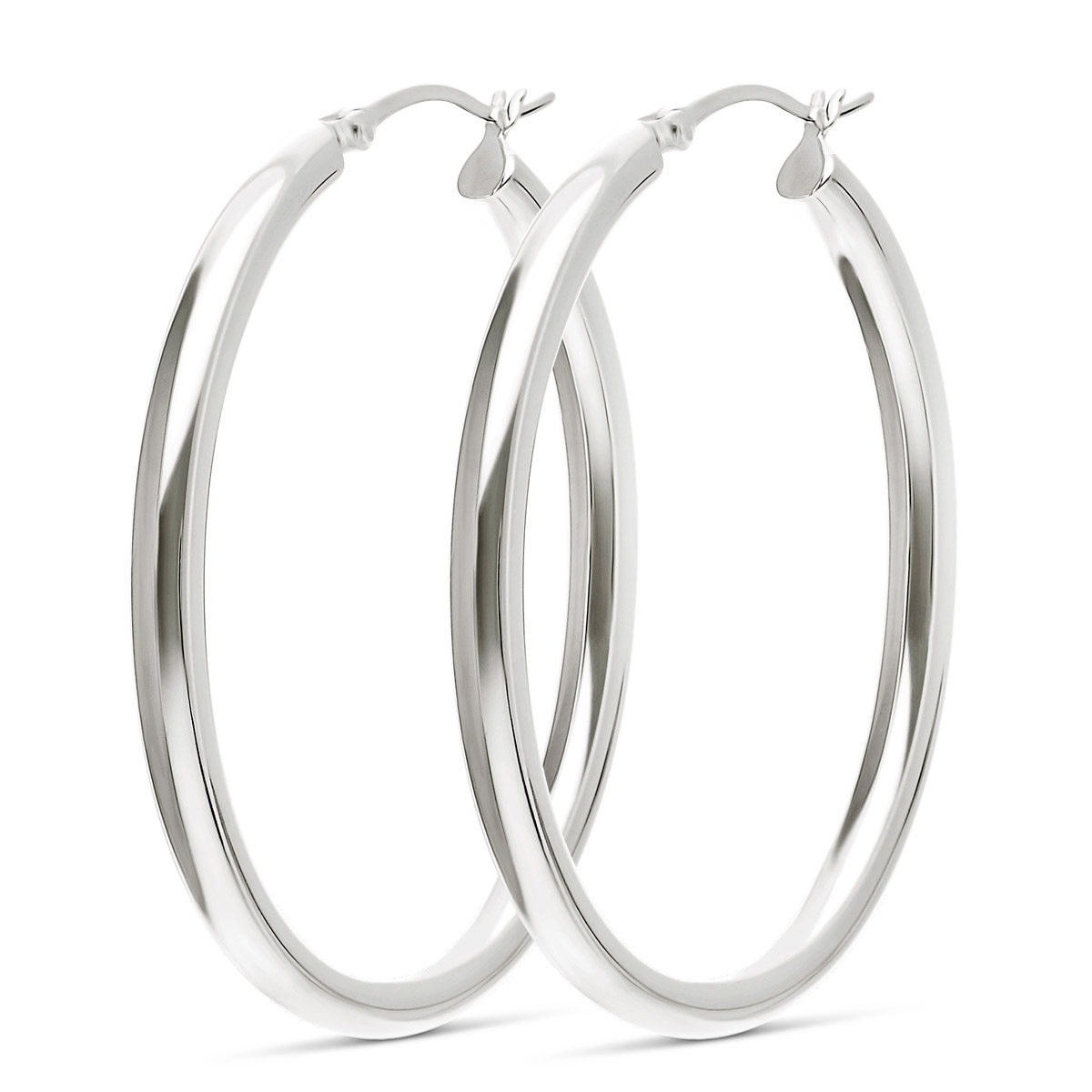 CREOLES OVALES TUBE ROND 40 MM ARGENT 925