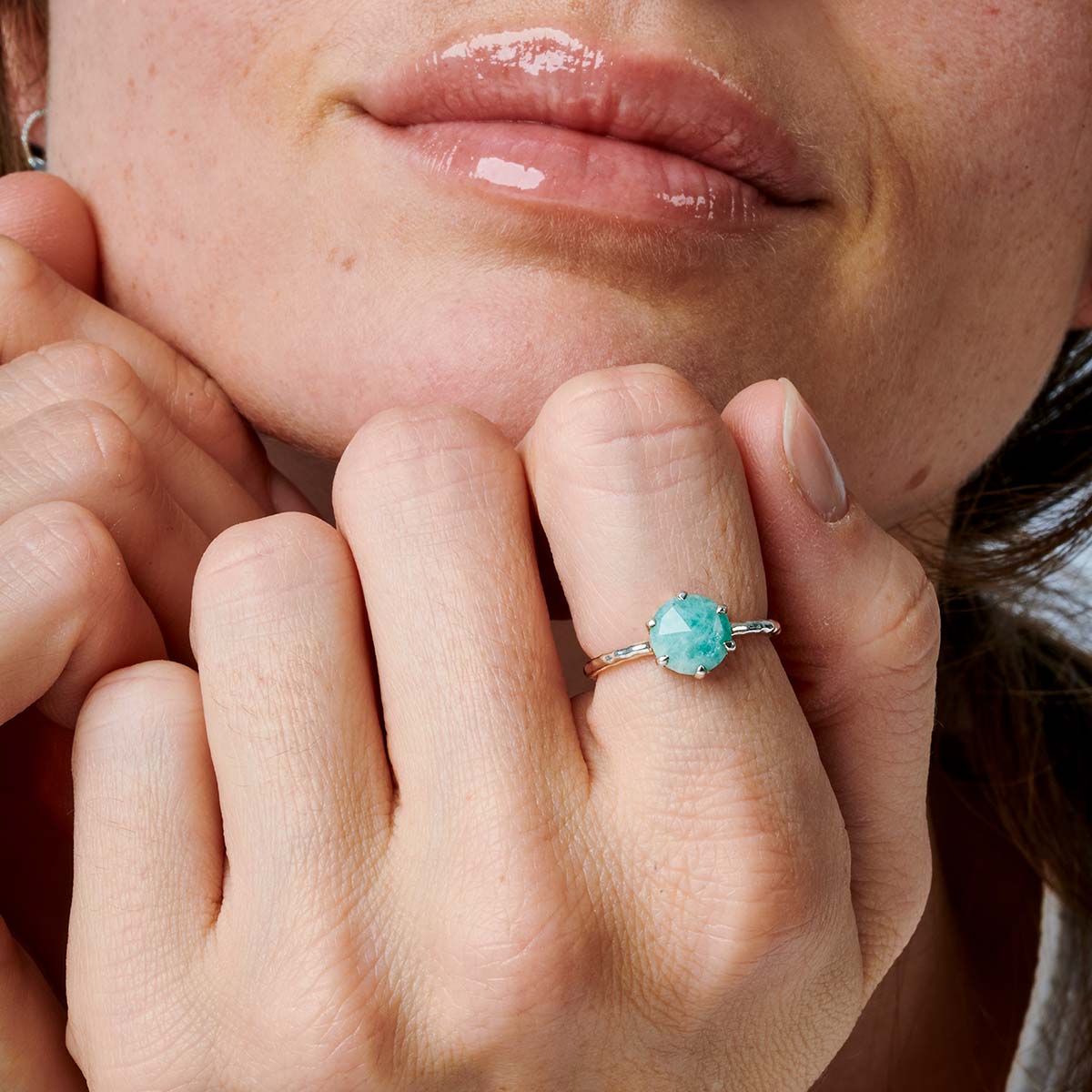 BAGUE ANNEAU MARTELÉ PIERRE AMAZONITE 8MM