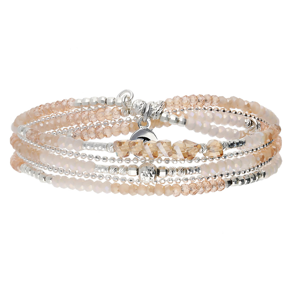 BRACELET ÉLASTIQUE 3 TOURS BEIGE-ÉCRU CHAINE Argent 925