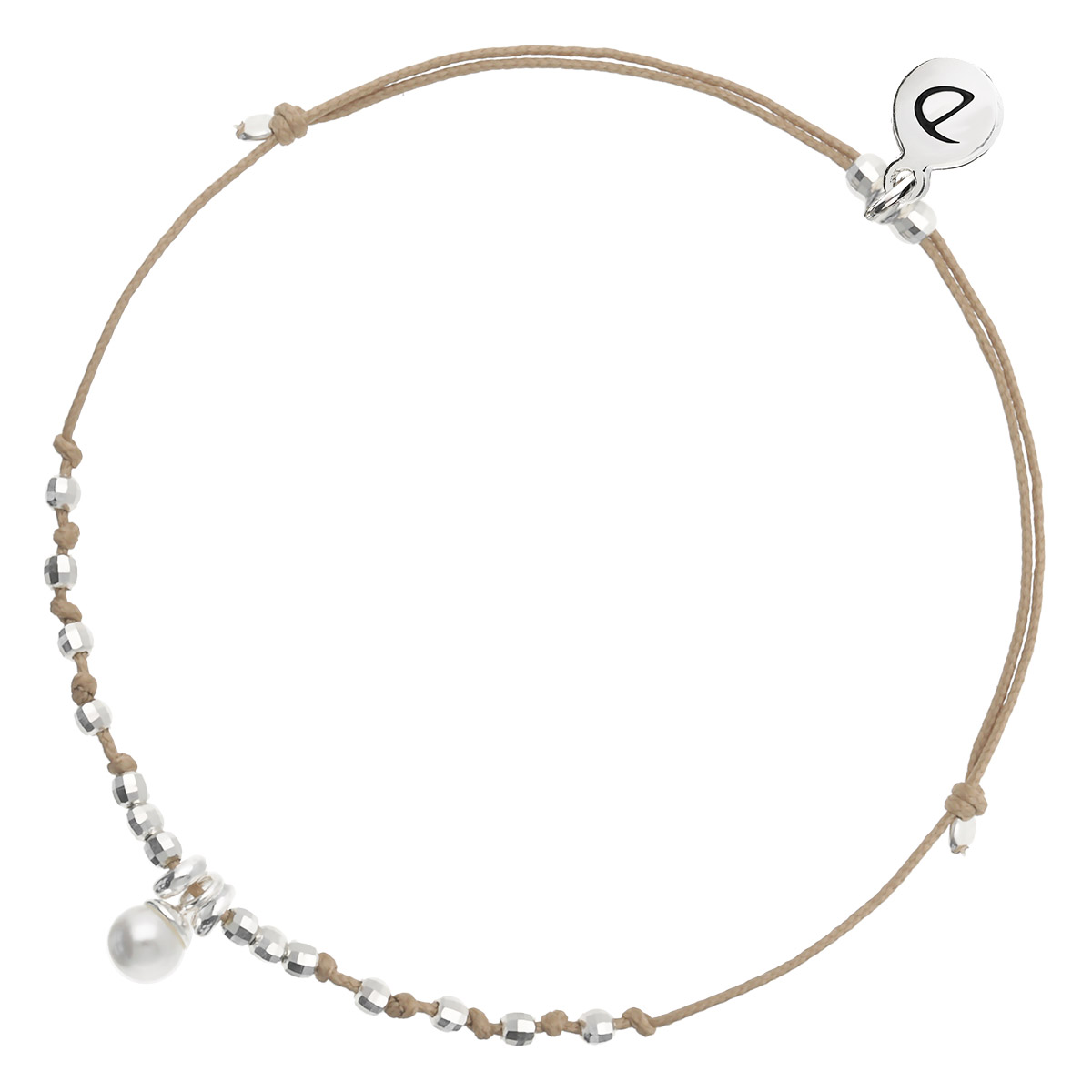 BRACELET CORDON BEIGE COULISSANT PERLE NACRÉE 4 MM Argent 925