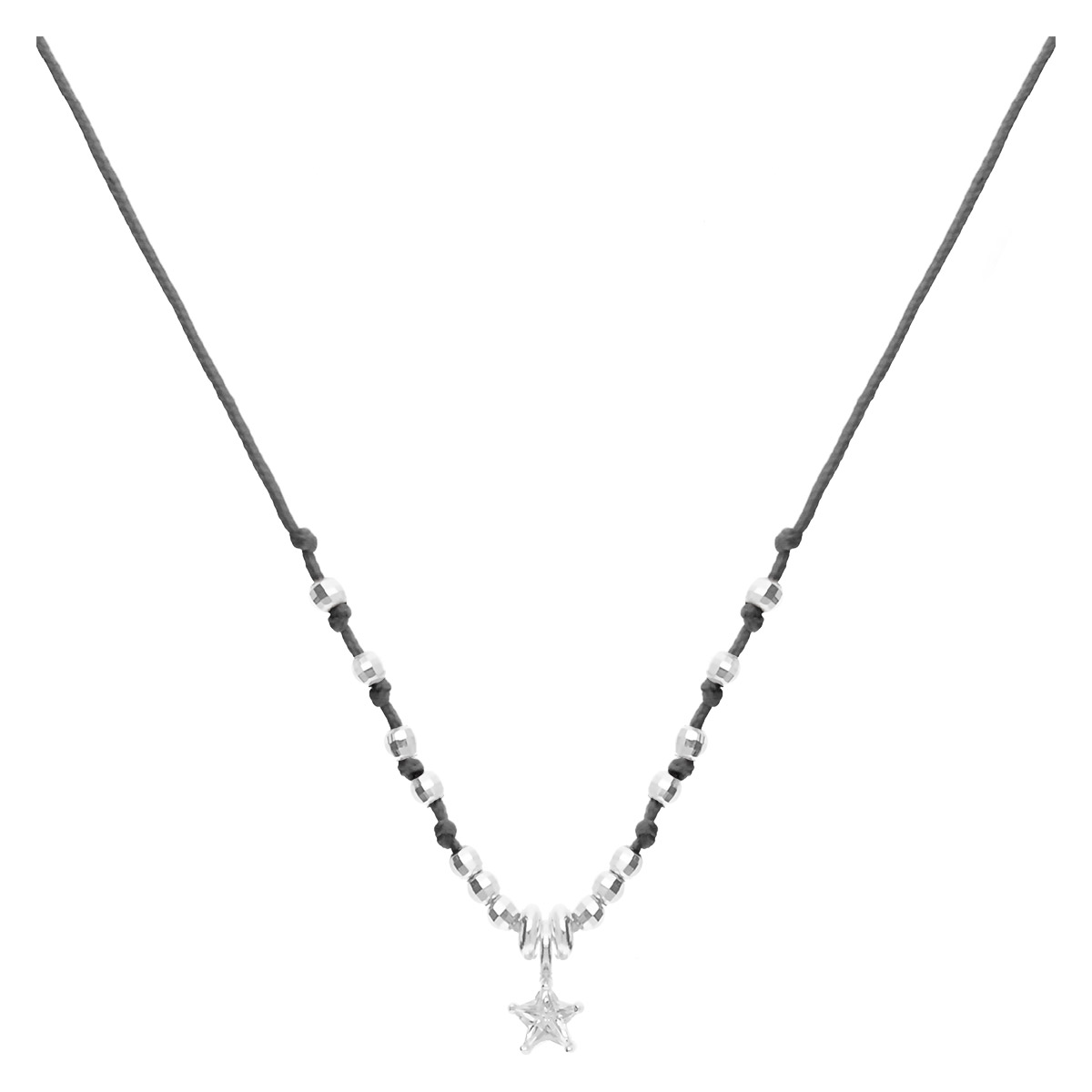 COLLIER CORDON NOIR ÉTOILE OXYDE DE ZIRCONIUM Argent 925