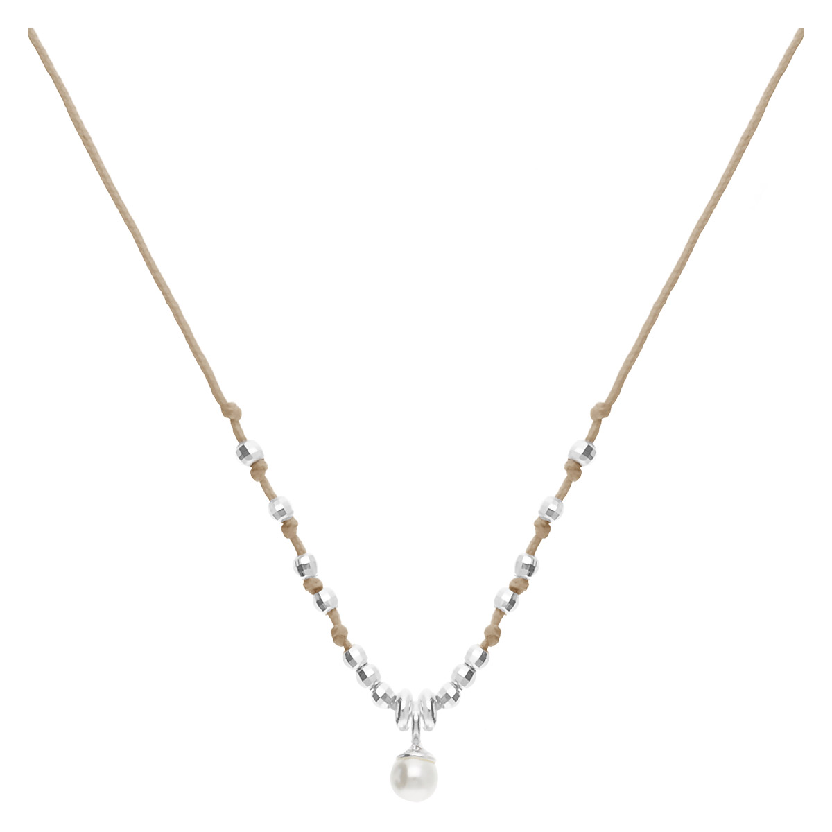 COLLIER CORDON BEIGE PERLE NACRÉE 4 MM Argent 925
