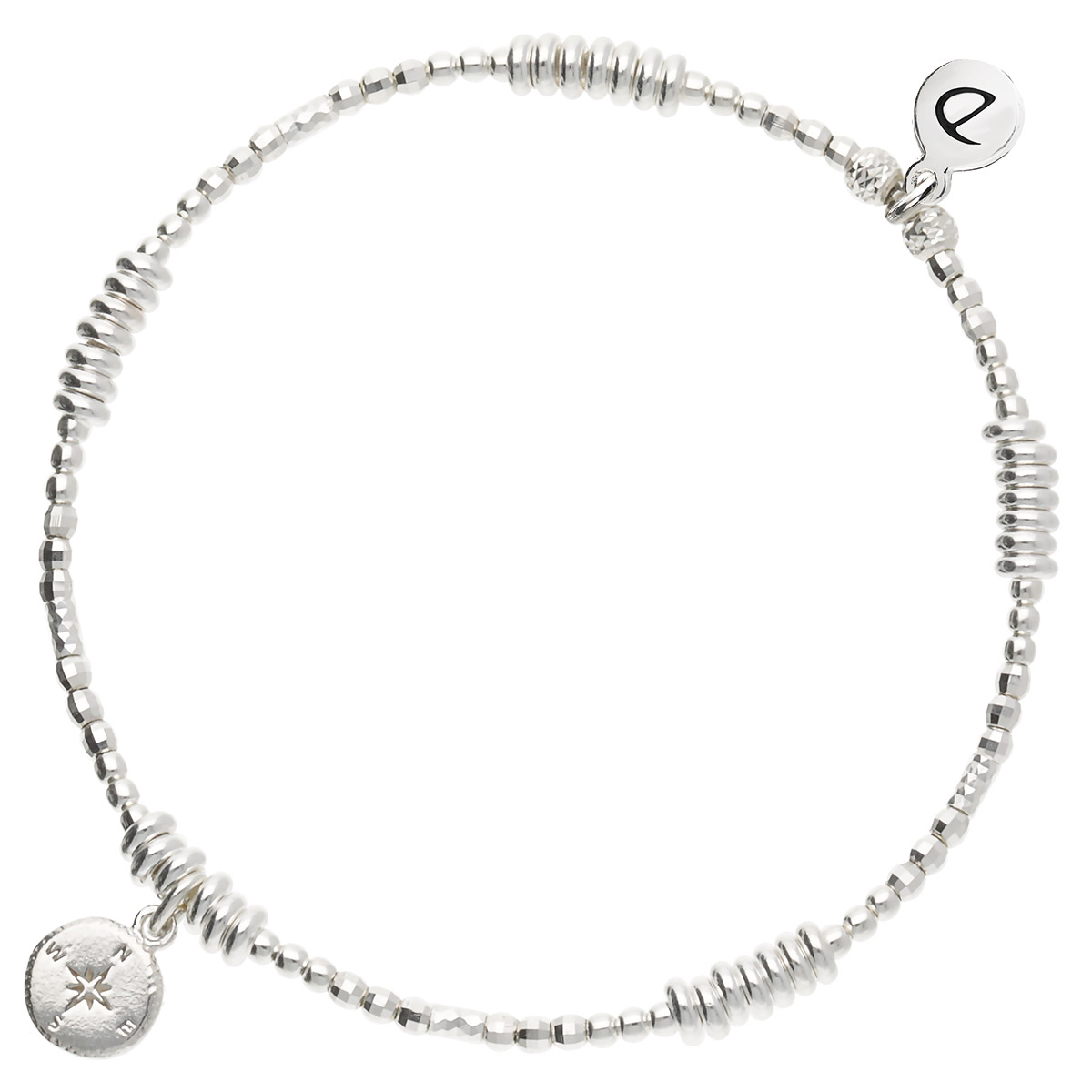 BRACELET ÉLASTIQUE BOULES AVEC 1 BOUSSOLE Argent 925