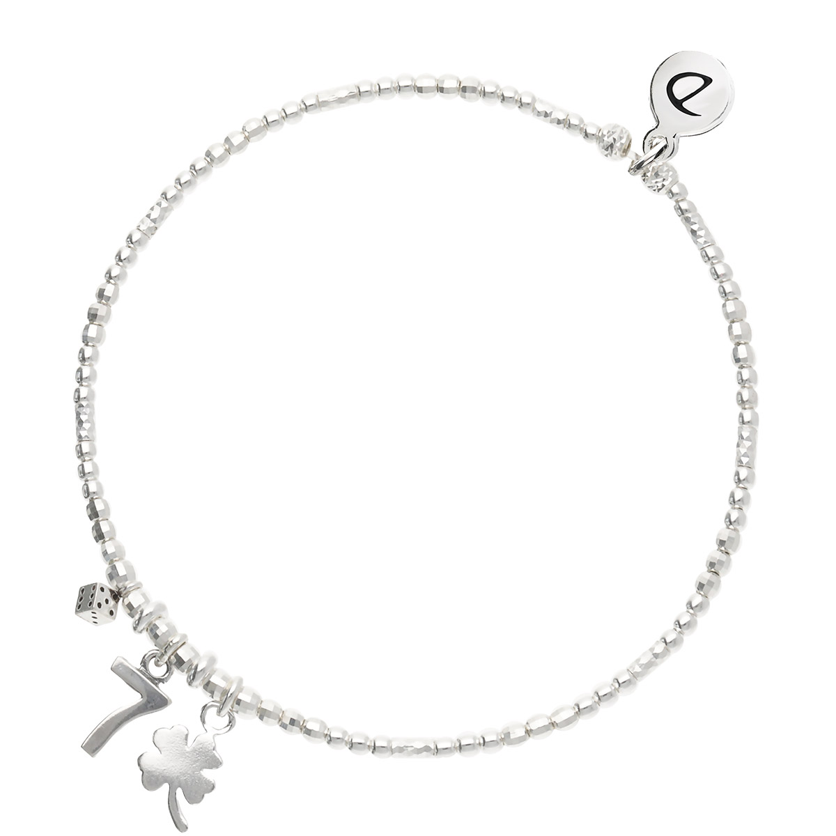 BRACELET ÉLASTIQUE BOULES DÉ 7 ET TRÊFLE Argent 925