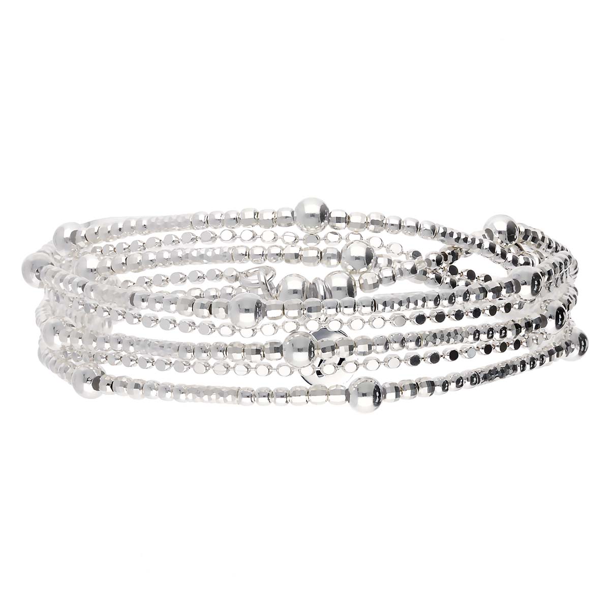 BRACELET ÉLASTIQUE BOULES 3 TOURS ET CHAINE Argent 925