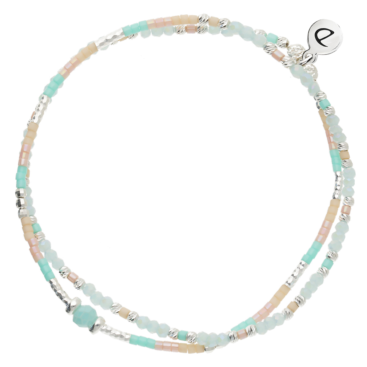 BRACELET ÉLASTIQUE 2 TOURS BLEU CLAIR-TURQUOISE-ROSE Argent 925