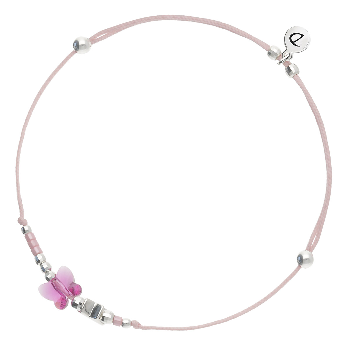 BRACELET ENFANT CORDON ROSE CLAIR PAPILLON SWAROVSKI FUSCHIA ET ÉTOILE Argent 925