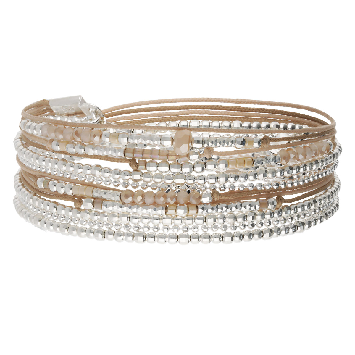 BRACELET ÉLASTIQUE 3 TOURS CORDONS BEIGE  Argent 925