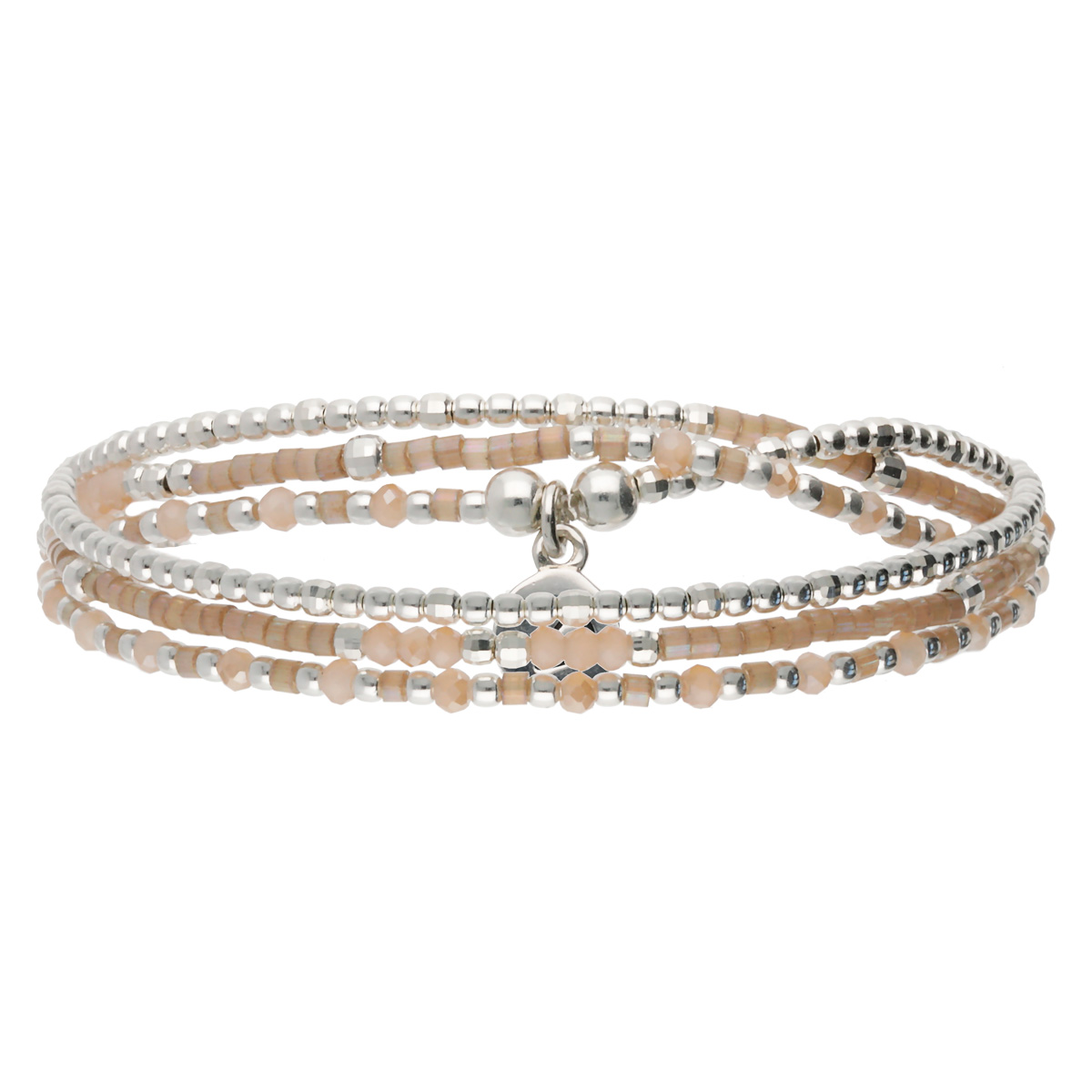 BRACELET ÉLASTIQUE 3 TOURS BEIGE INTEMPOREL Argent 925