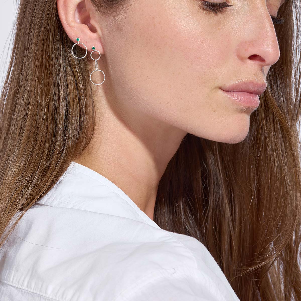 Boucles D'oreilles Grands Anneaux à Clou - Couleur Verte, Clips, Neuf Sans Emballage
