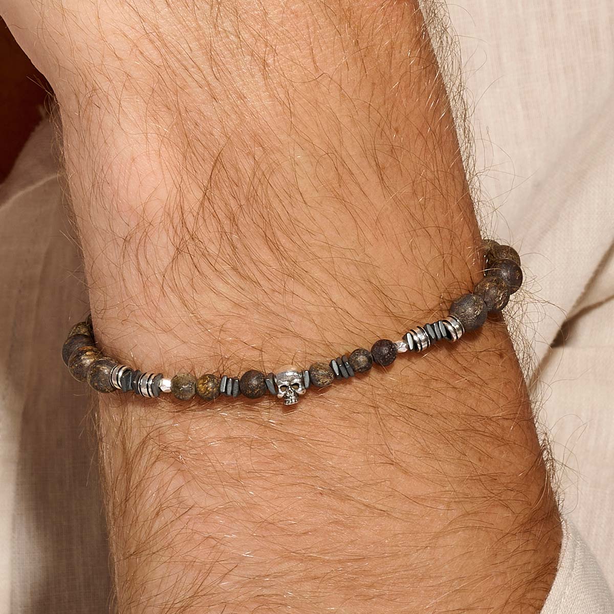 BRACELET HOMME ÉLASTIQUE SKULL CHOCO