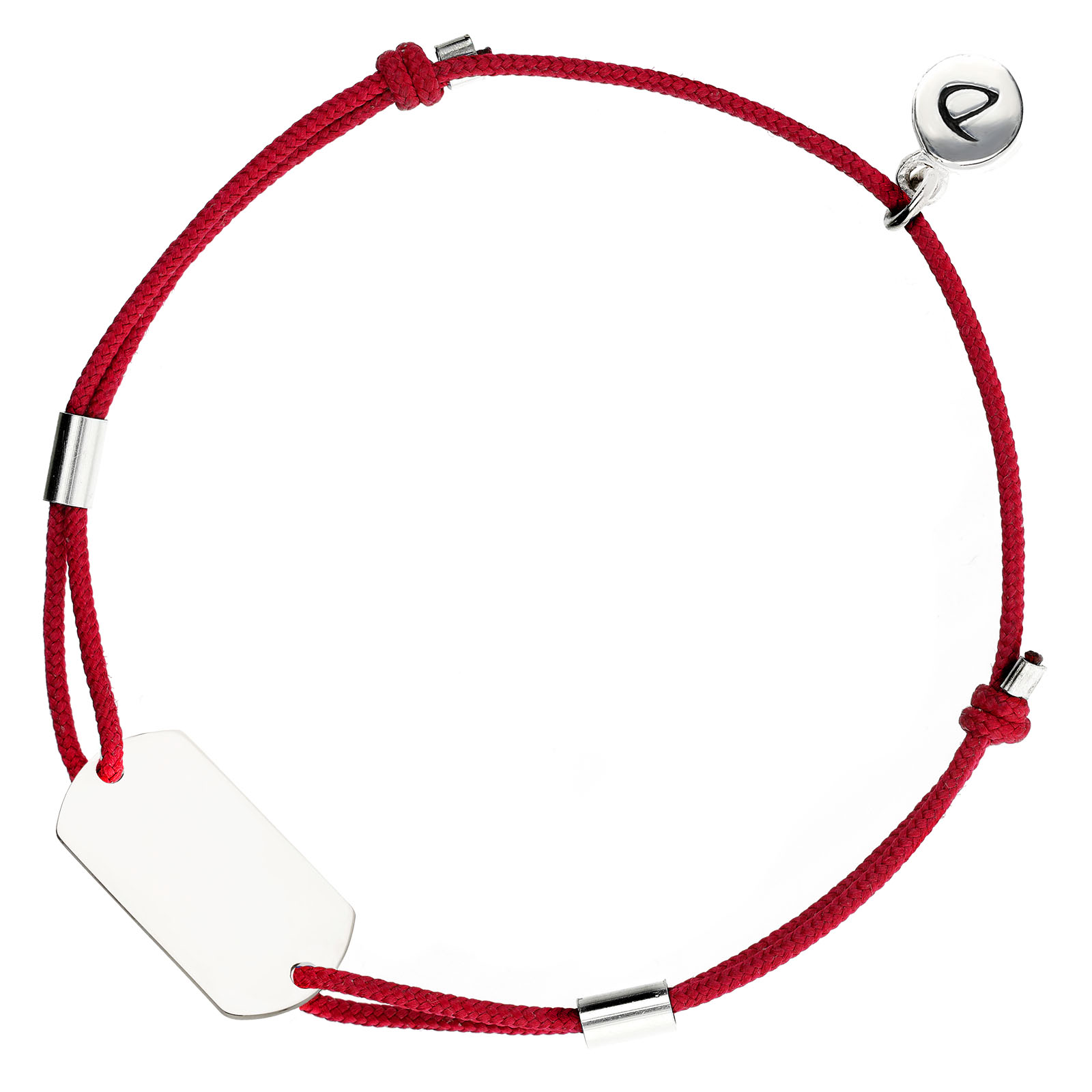 BRACELET HOMME PLAQUE ARGENT À GRAVER - CORDON ROUGE