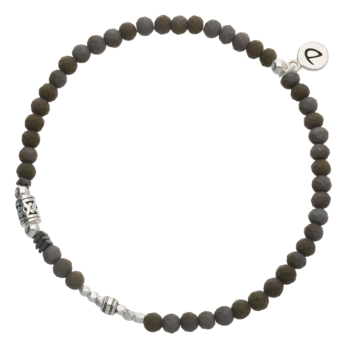 Bracelet Homme Élastique Kaki Foncé Argent 925