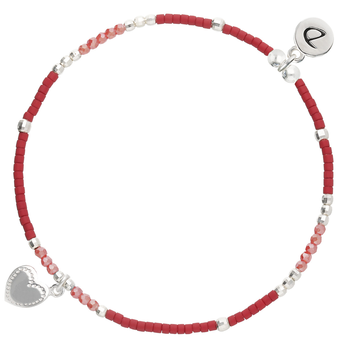 Bracelet Élastique En Argent 925 Rouge Petit Coeur Penché Gravable